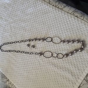 Large link pewter and gray 20 inch necklace and earrings
